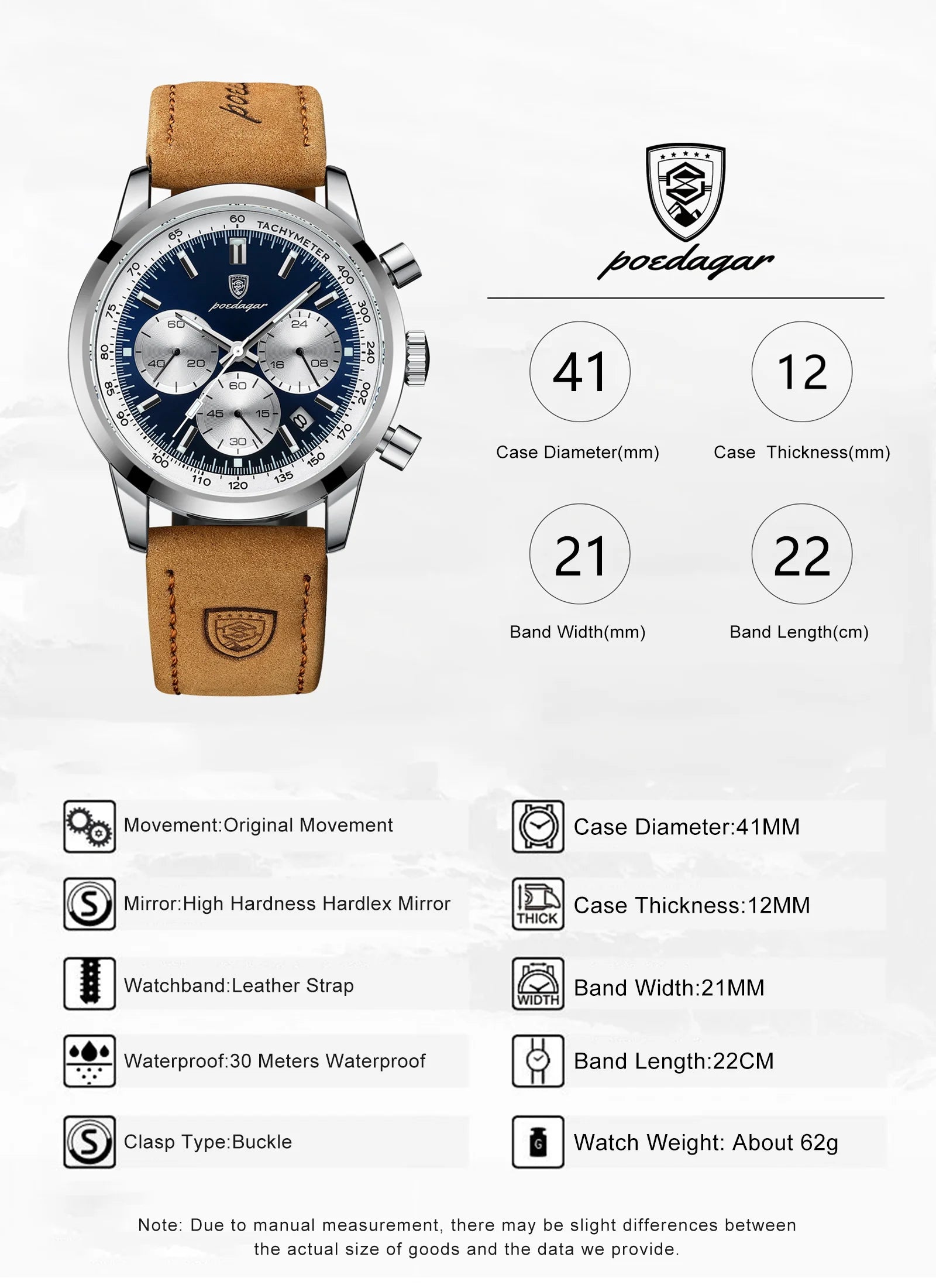 POEDAGAR Top Brand Men's Quartz Watch Waterproof Luminous Chronograph Military Man Watch Luxury Fashion Leather Watches For Men Beauty World Shop