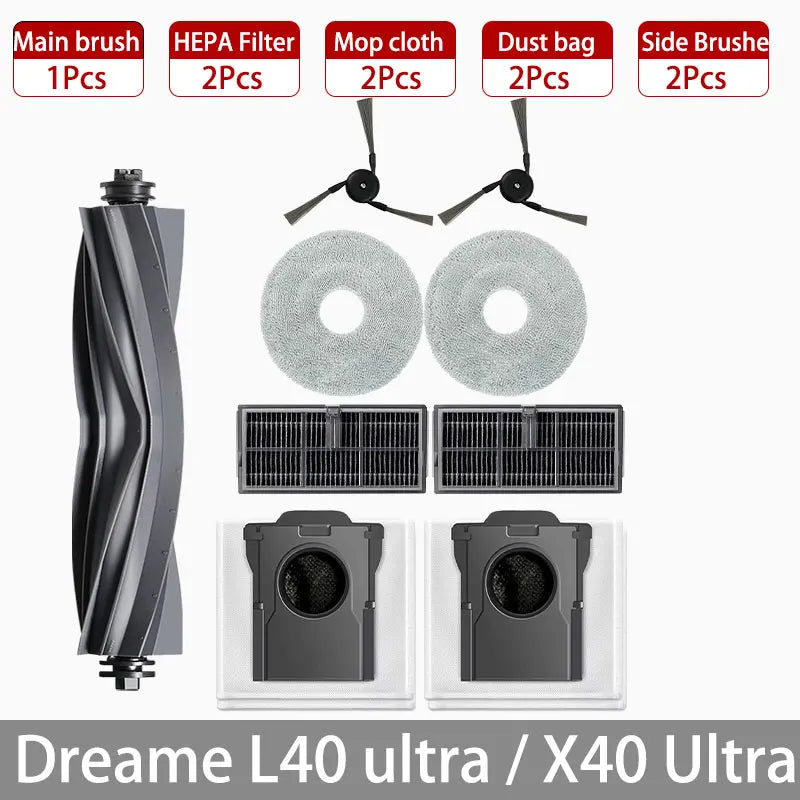 Dreame L40 Ultra / X40 Ultra Robot Vacuum Accessories Dust Bags Mop Main Side Brushes Cloths HEPA Filters Spare Parts Beauty World Shop