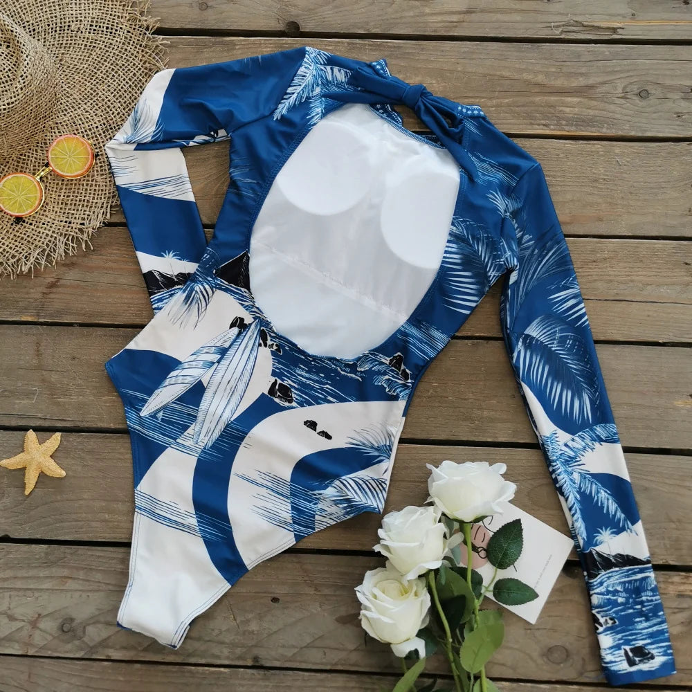 2026 Surfing Sport Swimsuit Long Sleeves Women One Piece Swimsuit  Swimwear Solid Monokini Bathing Suit Tropical Bodysuit Female Beauty World Shop