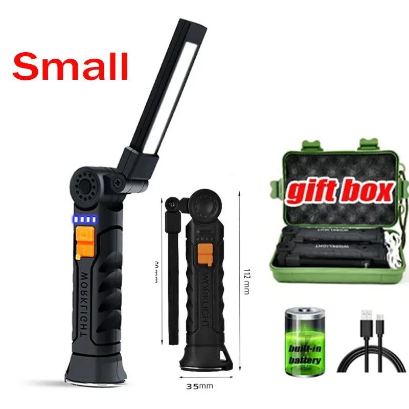 Portable COB LED Flashlight USB Rechargeable Work Light Magnetic Lanterna Hanging Lamp with Built-in Battery Camping Torch Beauty World Shop