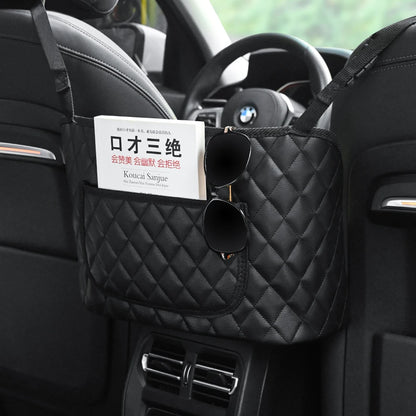 PU Leather Car Middle Seat Storage Net Large Capacity Leather Bag Seat Back Storage Bag Car Chair Back Supplies Storage Goods Ha Beauty World Shop