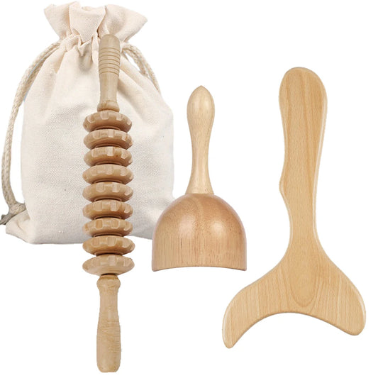 Wooden Massage Roller Tool Set, Wood Massage Kit, Manual Massage Tool for Body Massage Gua Sha Set, for Back,Legs,Neck Beauty World Shop