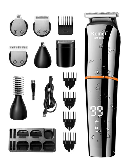 Kemei Waterproof 11-in-1 Men's Grooming Kit Electric Beard Trimmer Shaver Hair Clipper Rechargeable Nose Hair Trimmer KM-5898 Beauty World Shop