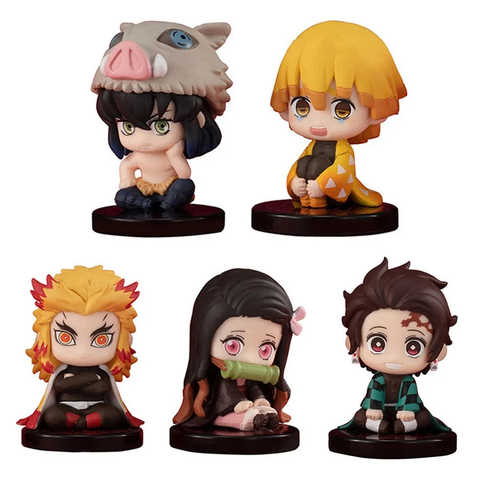 5 Style/Set Q Version Demon Slayer Sitting Ghost Doll Tanjiro Nidouzi Inosuke Zenizu Figure Action Figure Movie Model Toys Doll Beauty World Shop