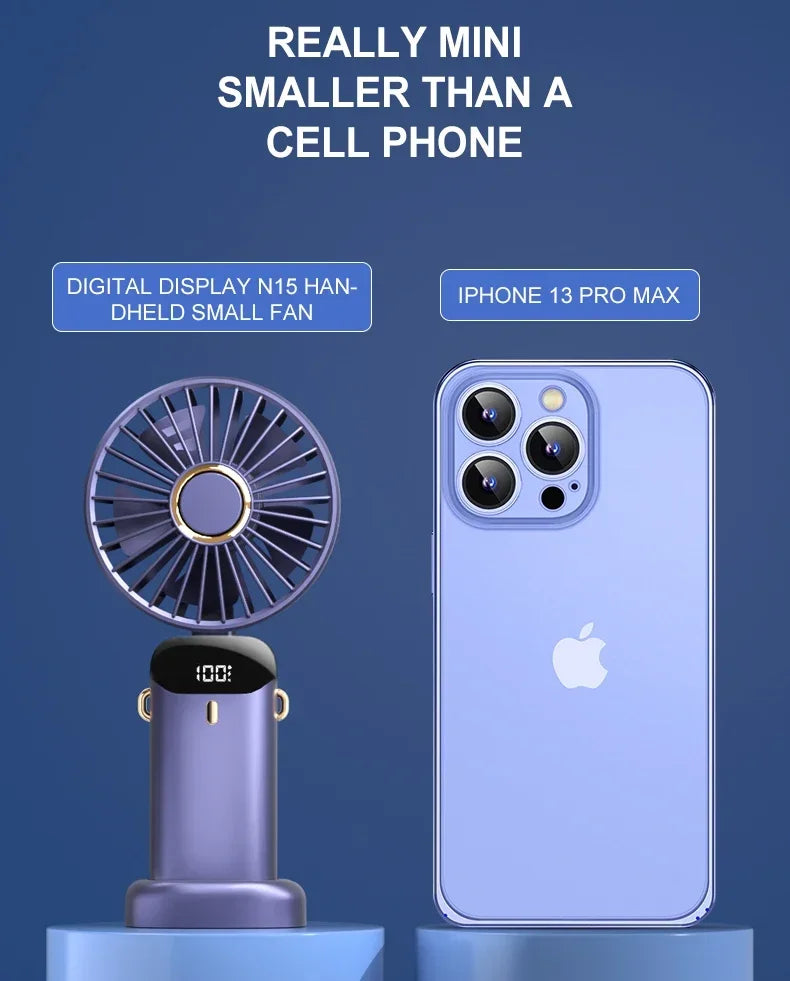 Handheld Mini Fan Foldable Portable Neck Hanging Fans 5 Speed USB Rechargeable Fan with Phone Stand and Display Screen 1800mAh Beauty World Shop