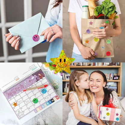 500 Pcs Smile Face Stickers Roll Laser Colorful Happy Face Sticker for Classroom Back to School Birthday Teacher Reward,1inch Beauty World Shop