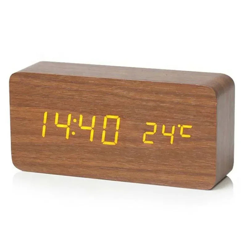 Digital Alarm Clock Wooden LED Table Clock with Temperature for Bedroom Office Travel Desk Decorations Beauty World Shop