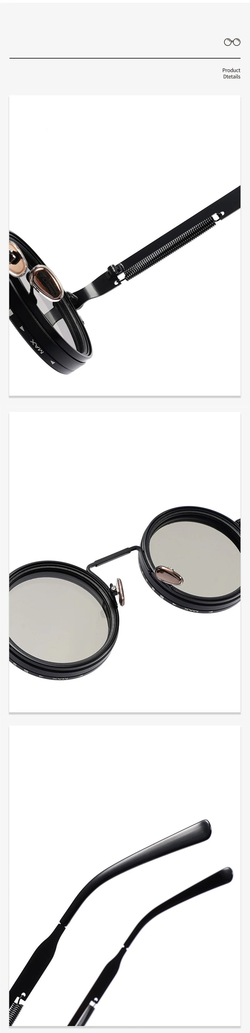 SHAUNA Retro Metal Round Punk ND9-level Adjustable Dimming Sunglasses Women Polarized UV400 Fashion Men Outdoor Sun Glasses Beauty World Shop