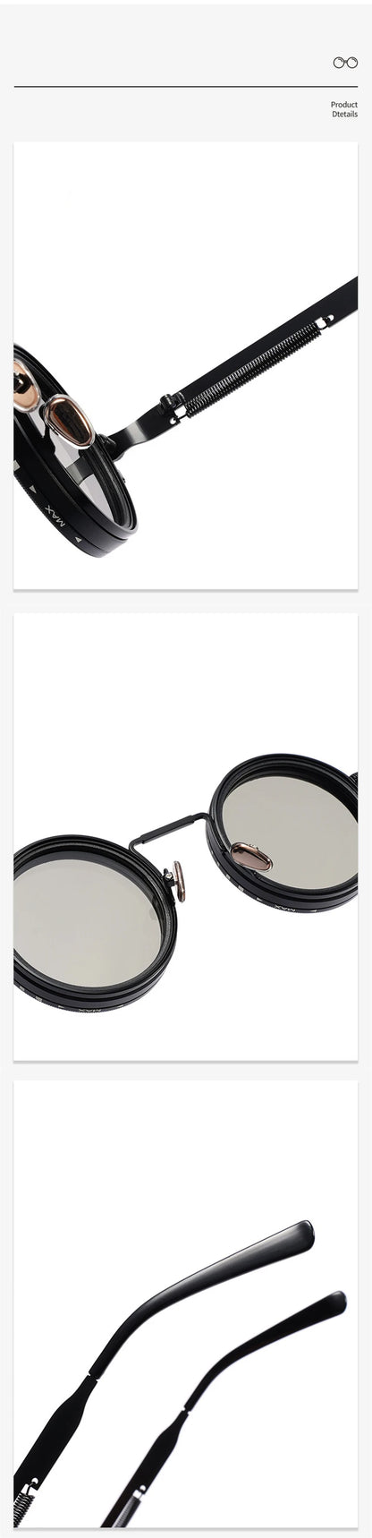 SHAUNA Retro Metal Round Punk ND9-level Adjustable Dimming Sunglasses Women Polarized UV400 Fashion Men Outdoor Sun Glasses Beauty World Shop