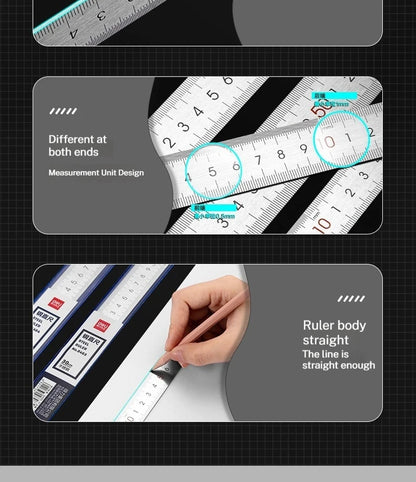 Deli Stainless Steel Ruler for Students And Woodworkers Straight Edge Measuring Tool for Drawing And Drafting 15/20/30/50cm Beauty World Shop