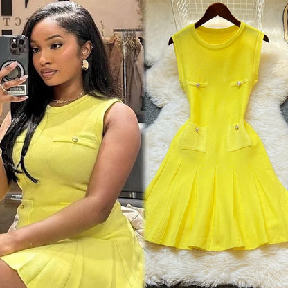 YuooMuoo Chic Fashion 2026 Summer Pleated Short Dress Women O-neck Slim Waist A-line Party Dress Streetwear Lady Outfits Vestido Beauty World Shop