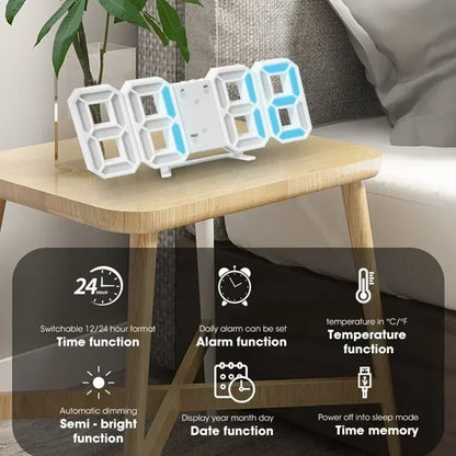 Purchase Products Clock 3D LED Digital Alarm Clock Wall Clock Time/date/temperature For Home/kitchen/office Clocks Decor Garden Beauty World Shop