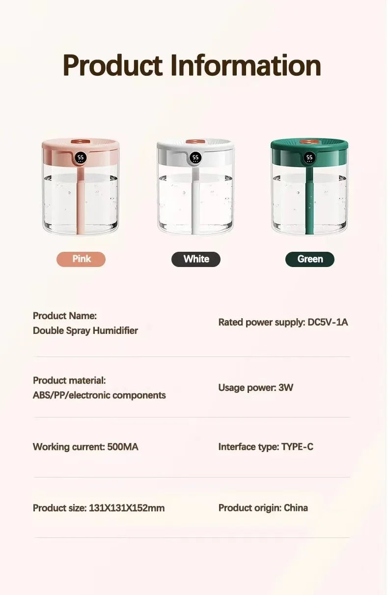 2L Humidifier Household Small Large Capacity Mute Bedroom Usb Office Desktop Portable Student Two Port Spray Water Supplement Beauty World Shop