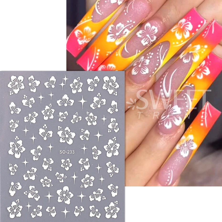 4pcs/set Hibiscus Flowers Nail Sticker Y2K Star Adhesive Nail Art Supplies Decal for Women Nail Supplies DIY Manicure Decoration Beauty World Shop