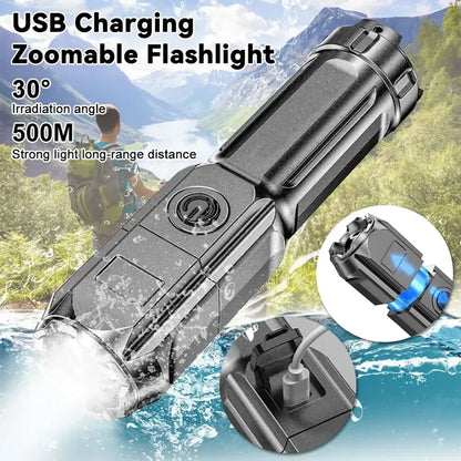 Portable LED Flashlight ABS Strong Light Focusing Flashlight USB Rechargeable Outdoor Home Strong Light Searchlight Waterproof Beauty World Shop