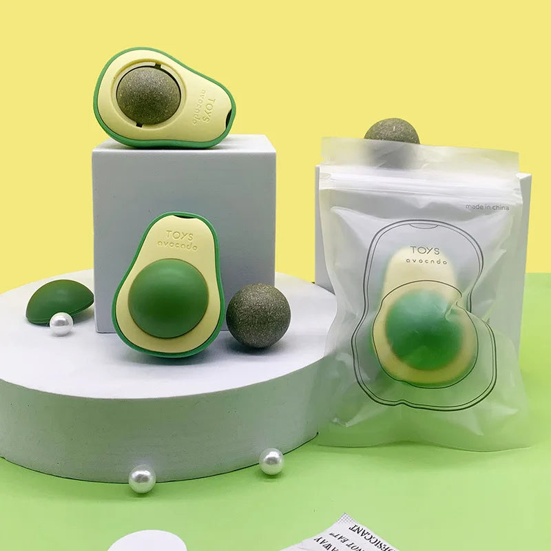 Avocado Catnip Ball Rotatable Pet Toy Mint Ball Wall Stickup Cat Snacks For Kitten Cat Cartoon Pet Teeth Cleaning Supplies