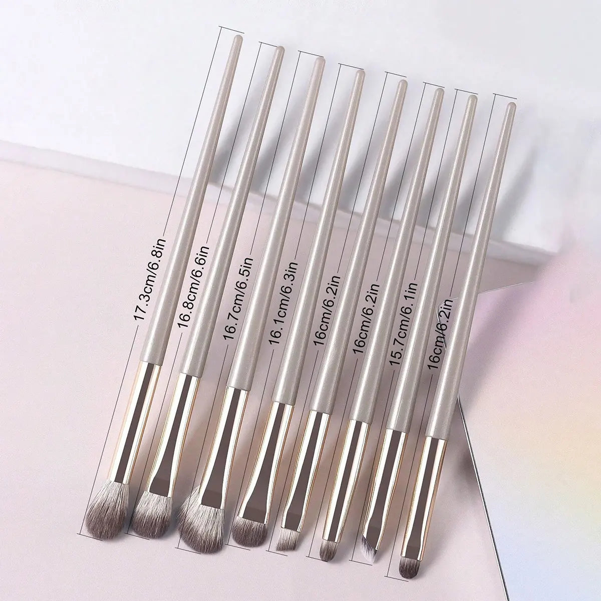 Champagne Silver Portable Eye Makeup Brush Set, 8pcs/Pack Beauty World Shop