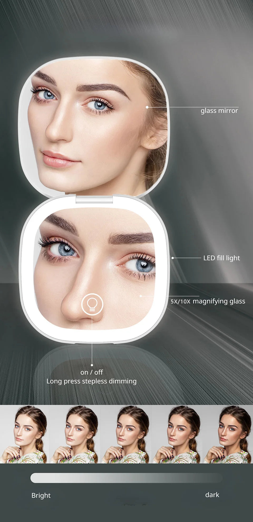 Mini Compact Foldable Pocket Hand Led Makeup Mirror With Led Light 5x/10x Magnification Rechargeable And Small Beauty World Shop