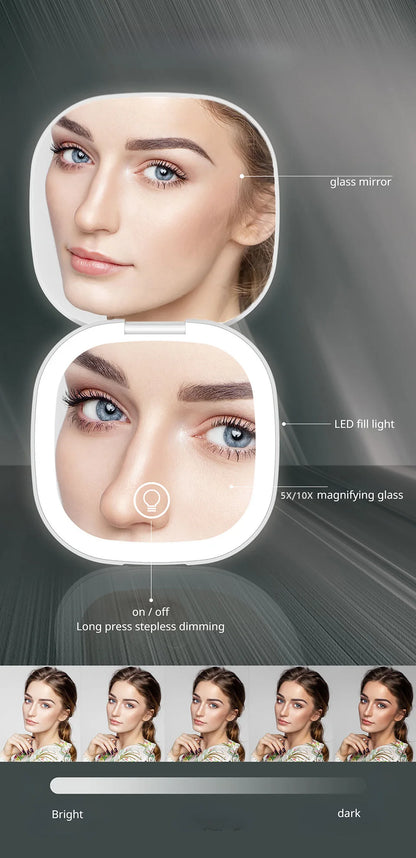 Mini Compact Foldable Pocket Hand Led Makeup Mirror With Led Light 5x/10x Magnification Rechargeable And Small Beauty World Shop