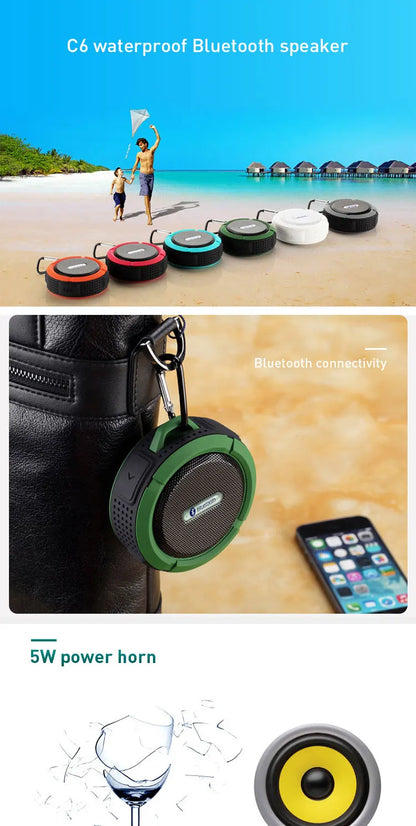 C6 Portable Wireless Bluetooth Speaker Waterproof Suction Cup Outdoor Sport Sound Box Mini Subwoofer Audio TF Mobile Loudspeaker