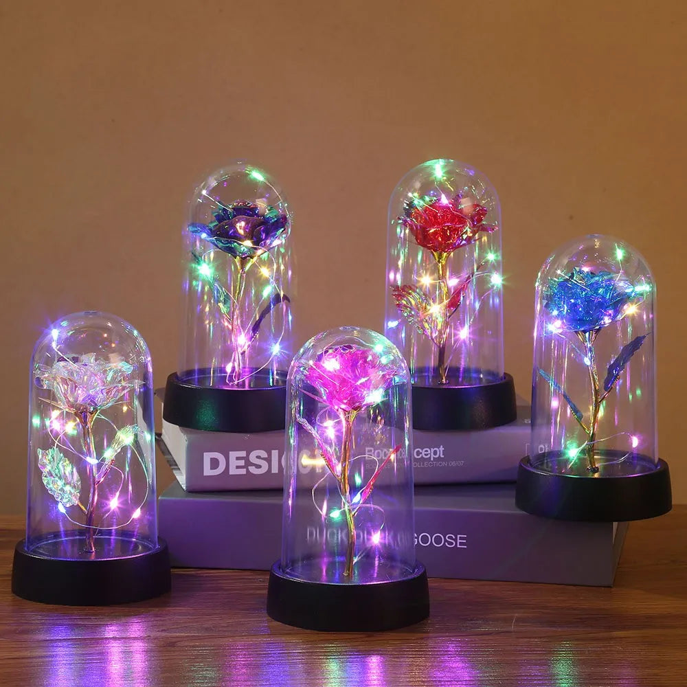 1pc Hot LED Enchanted Galaxy Rose Eternal Beauty Rose With Fairy Lights in Dome for Valentine's Day Wedding Party Mother's Day Beauty World Shop