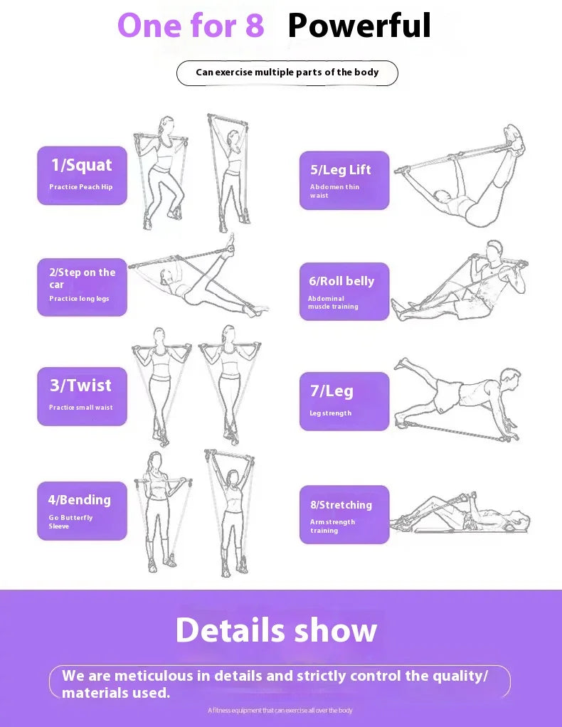 Pilates Stick - Adjustable Fitness Bar for Home Workout, Yoga, Stretching & Toning - Portable Exercise Rod with Elastic Bands Beauty World Shop
