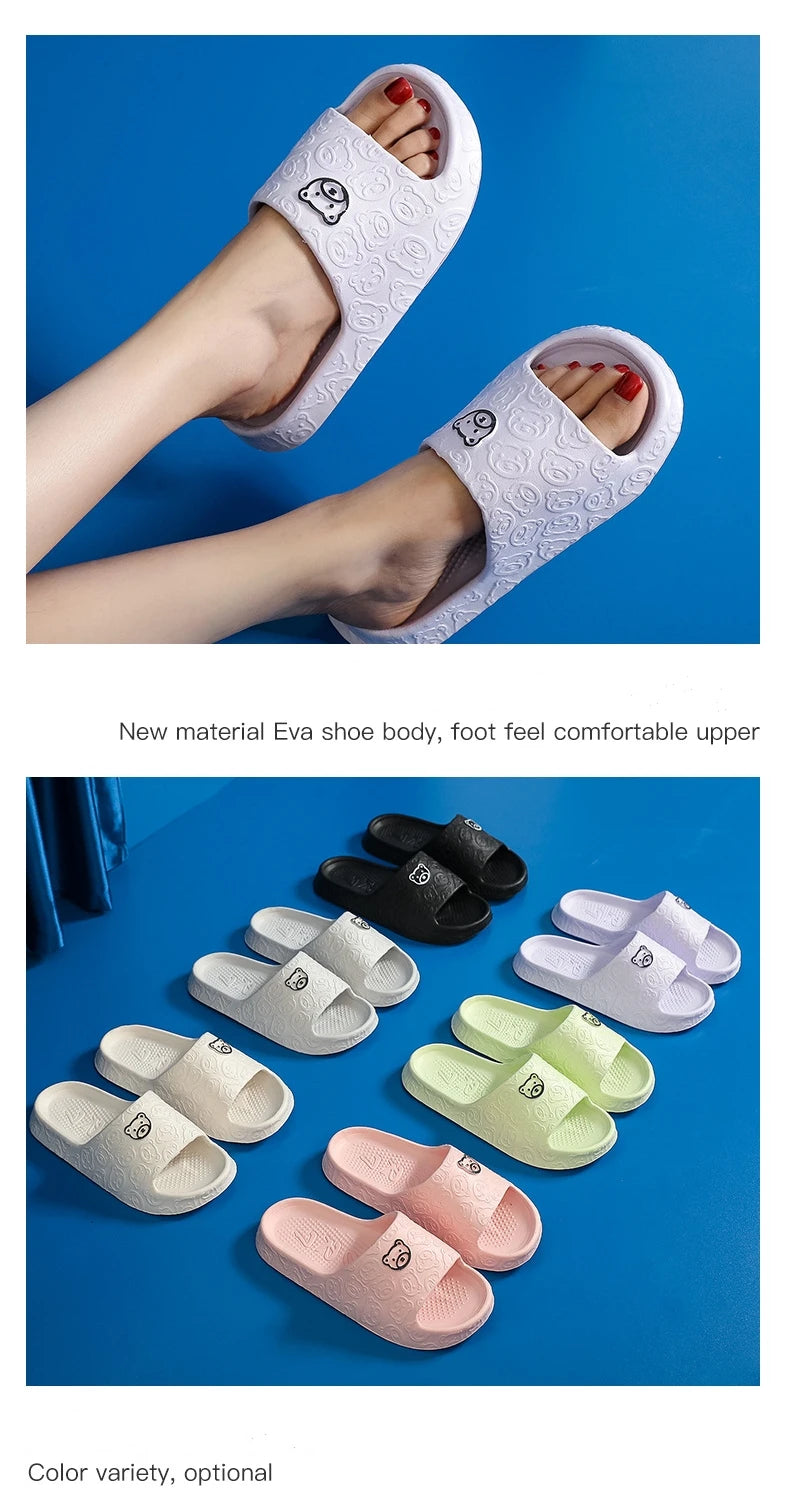 Fashion Women's Slippers Indoor Soft Sole Cartoon Bear Print Slides Bathroom EVA Indoor Men Summer Outdoor Cool Shoes Couple Beauty Fashion