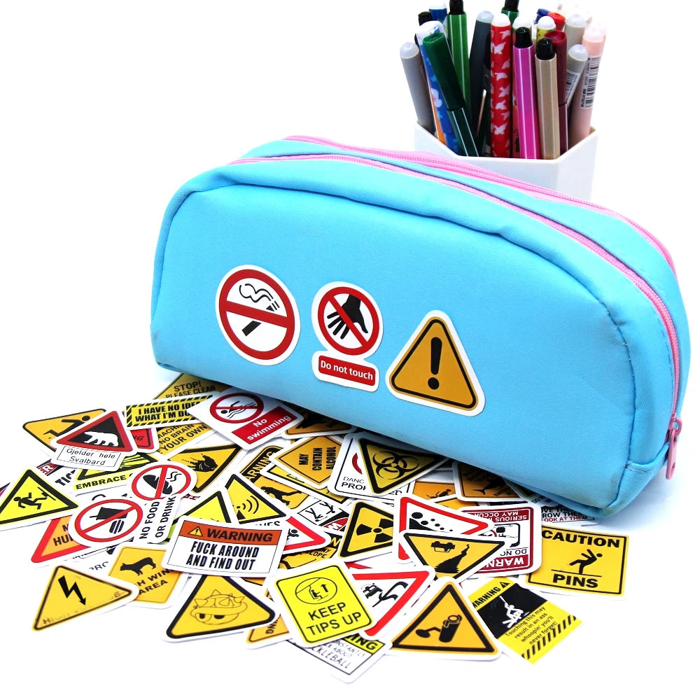 10/50/100PCS Warning Pattern Sign Stickers Pack DIY Skateboard Motorcycle Suitcase Stationery Decals Decor Phone Laptop Toys Beauty World Shop
