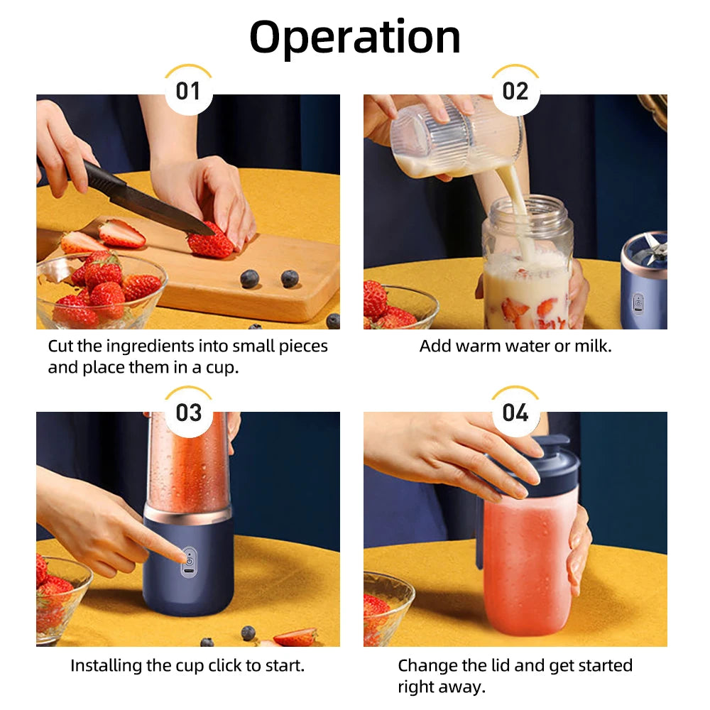 6 Blades Electric Juicer Cup with 2 Cups For Travel Portable Juicer Mixer Usb Charge Fresh Fruit Juice Personal Blender Smoothie Beauty World Shop
