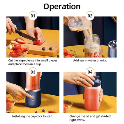 6 Blades Electric Juicer Cup with 2 Cups For Travel Portable Juicer Mixer Usb Charge Fresh Fruit Juice Personal Blender Smoothie Beauty World Shop