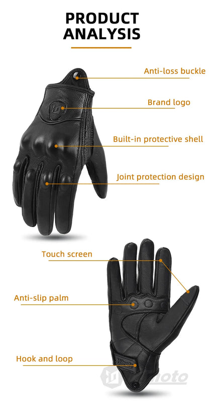 With CE Approved Summer Retro Perforated Leather Motorcycle Gloves Men Women Full Finger Motocross Dirt Biker Glove Guantes Moto Beauty World Shop