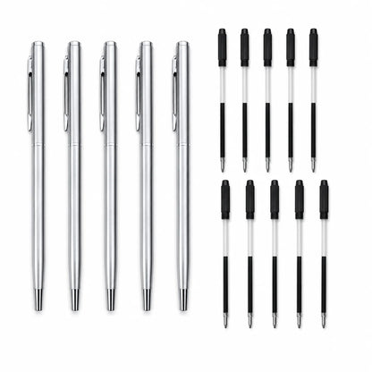 5/10/20Pcs Stainless Steel Ballpoint Pens, Silver Metal Medium Nib Smooth Twist Writing Pens for Office School Beauty World Shop