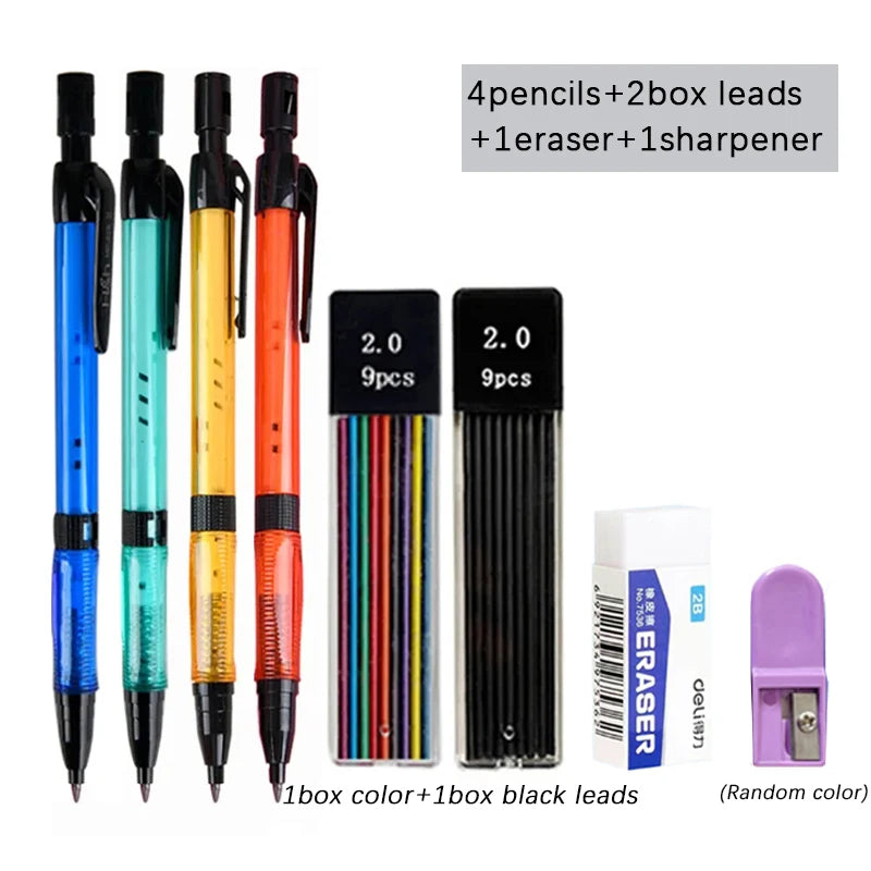 Mechanical Pencil Set 2.0mm with 2B Black/Colors Lead Refill for Writing Sketching Art Drawing Painting School Automatic Pencils Beauty World Shop