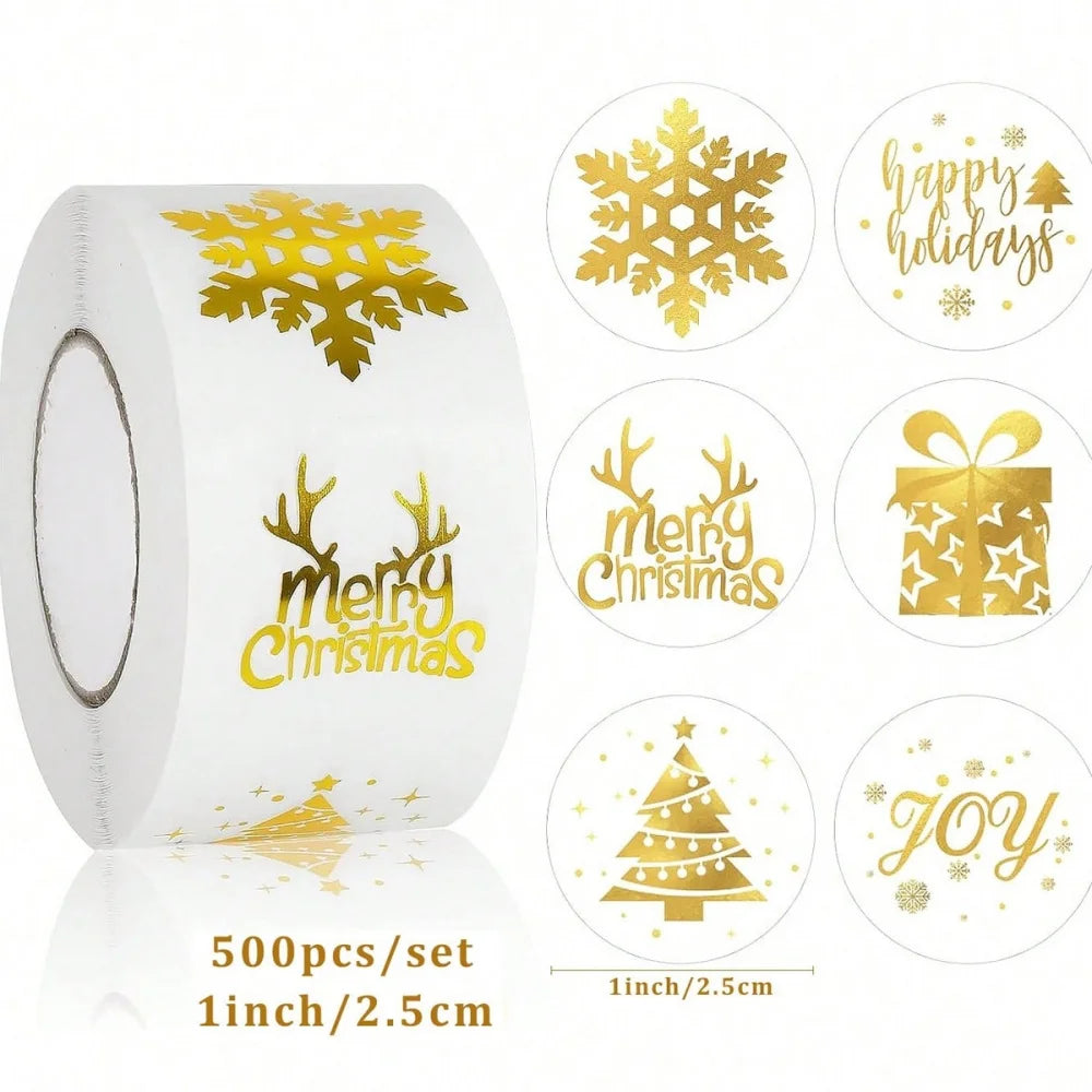 500pcs/Roll Golden Snowflake Christmas Stickers Transparent Self-Adhesive Decoration Holiday DIY Crafts Scrapbooking Supplies Beauty World Shop