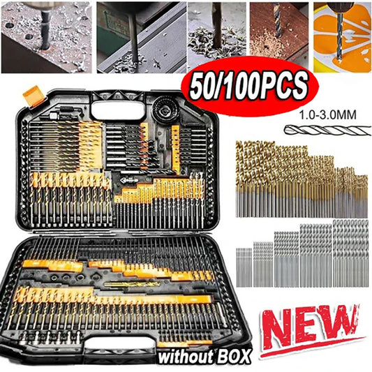 100/50Pcs Titanium Coated Drill Bits HSS High Speed Steel Set Tool Quality Power Tools 1/1.5/2/2.5/3mm Beauty World Shop