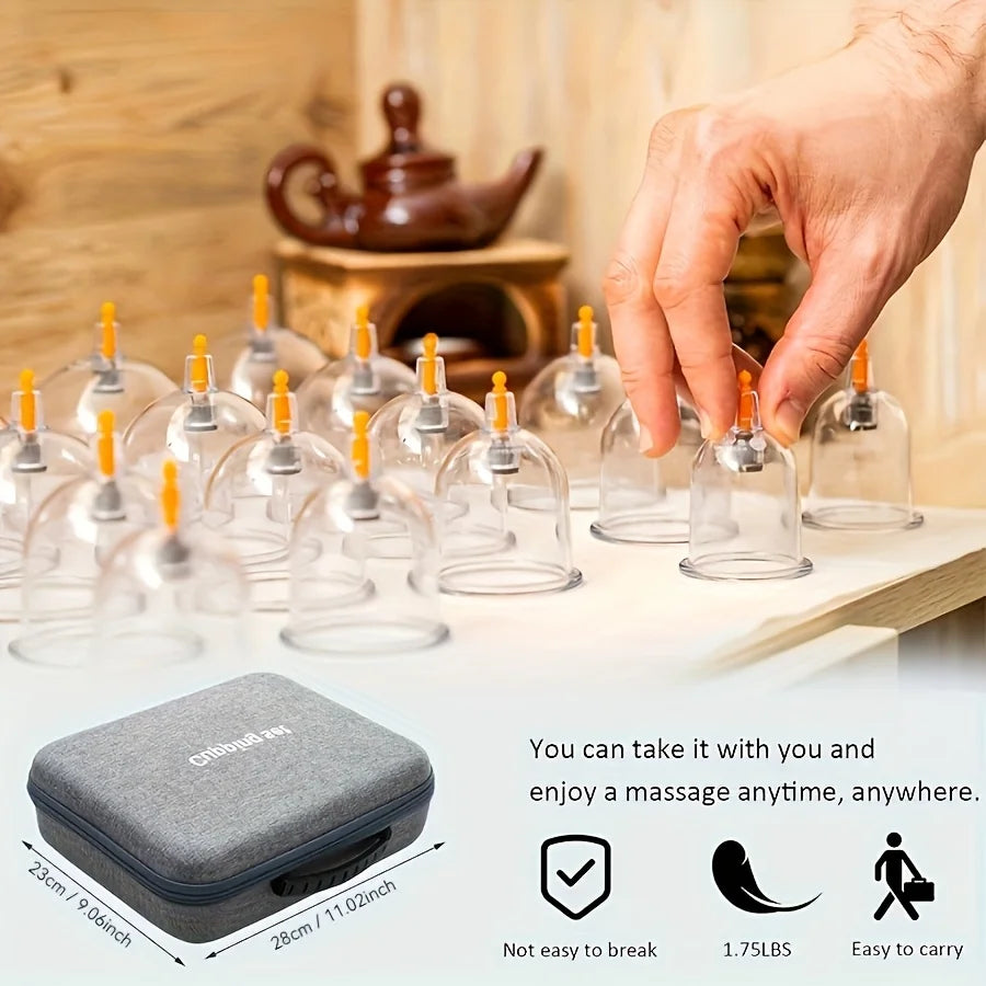 24/12Pcs Cupping Relaxation Set: Cupping Cups in Various Sizes, a Manual Pump, and a Detailed Guide Cupping Set for Massage Beauty World Shop