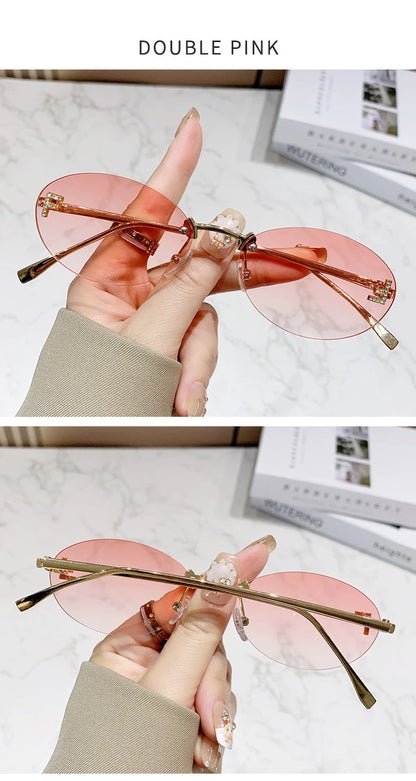Elegant Diamond Oval Sunglasses Male Letter "F" Rimless Sunglasses  car sunglasses 90902 Beauty World Shop