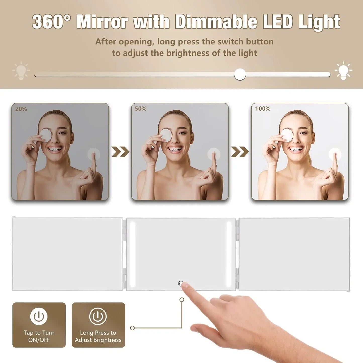 3 Way LED Makeup Mirror for Self Hair Cutting Rechargeable 360° DIY Self Haircut Mirror with Lights and Height Adjustable Hooks Beauty World Shop