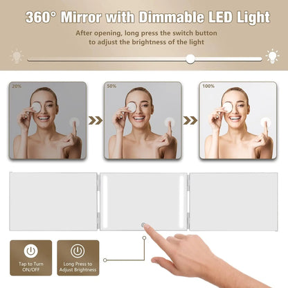 3 Way LED Makeup Mirror for Self Hair Cutting Rechargeable 360° DIY Self Haircut Mirror with Lights and Height Adjustable Hooks Beauty World Shop