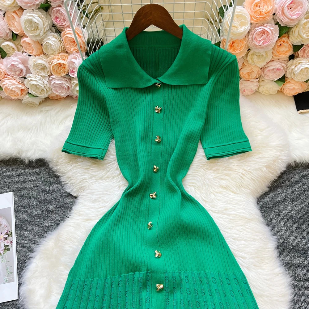 YuooMuoo Brand Fashion Vintage Turn-down Collar Knit Maxi Dress Elegant Single-breasted A-line Long Shirt Dress Lady Vestidos Beauty World Shop