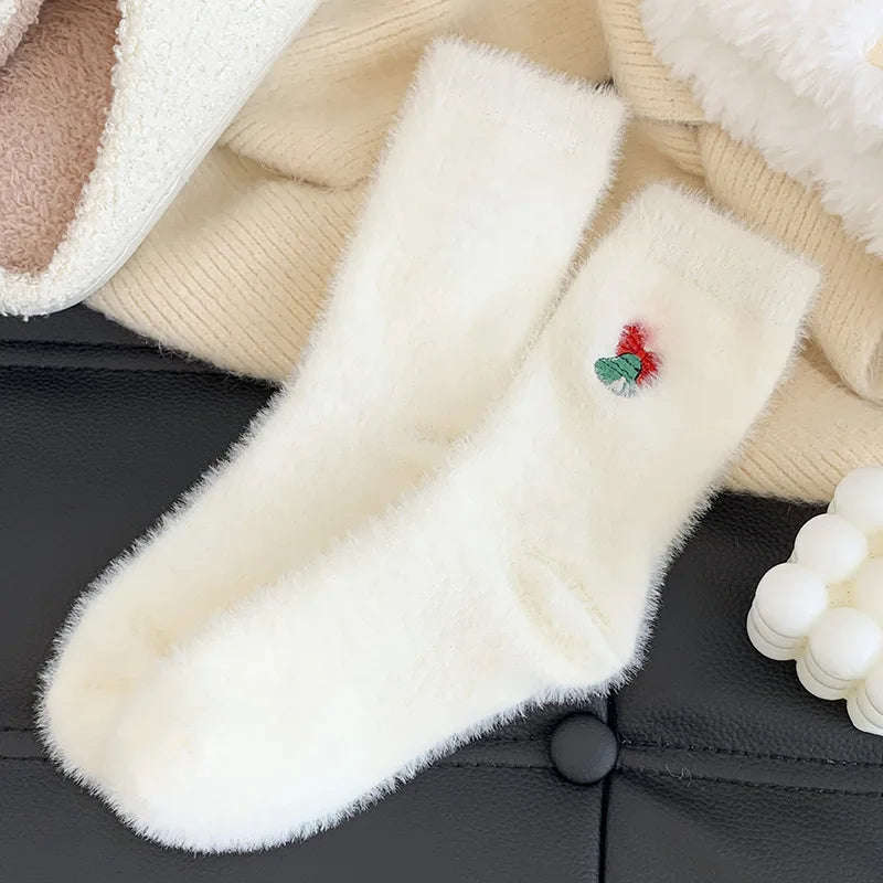 Autumn And Winter Socks, White Mink Fur Christmas Socks, Snowman Santa Claus Christmas Tree Elements, Thickened Warm Socks Beauty World Shop