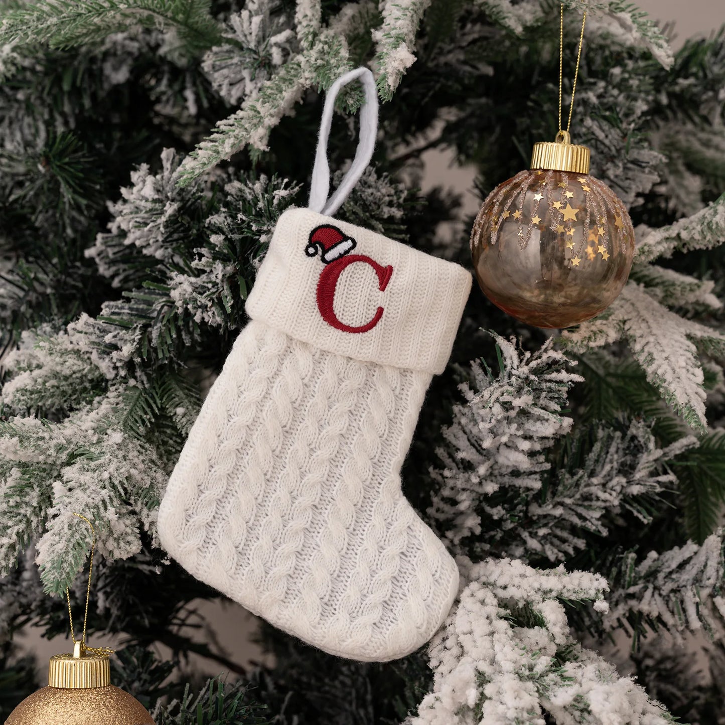 1PC A-Z Letter Hanging Christmas Stockings Knitted Socks  Christmas Tree Hanging for Family Party Decoration Beauty World Shop