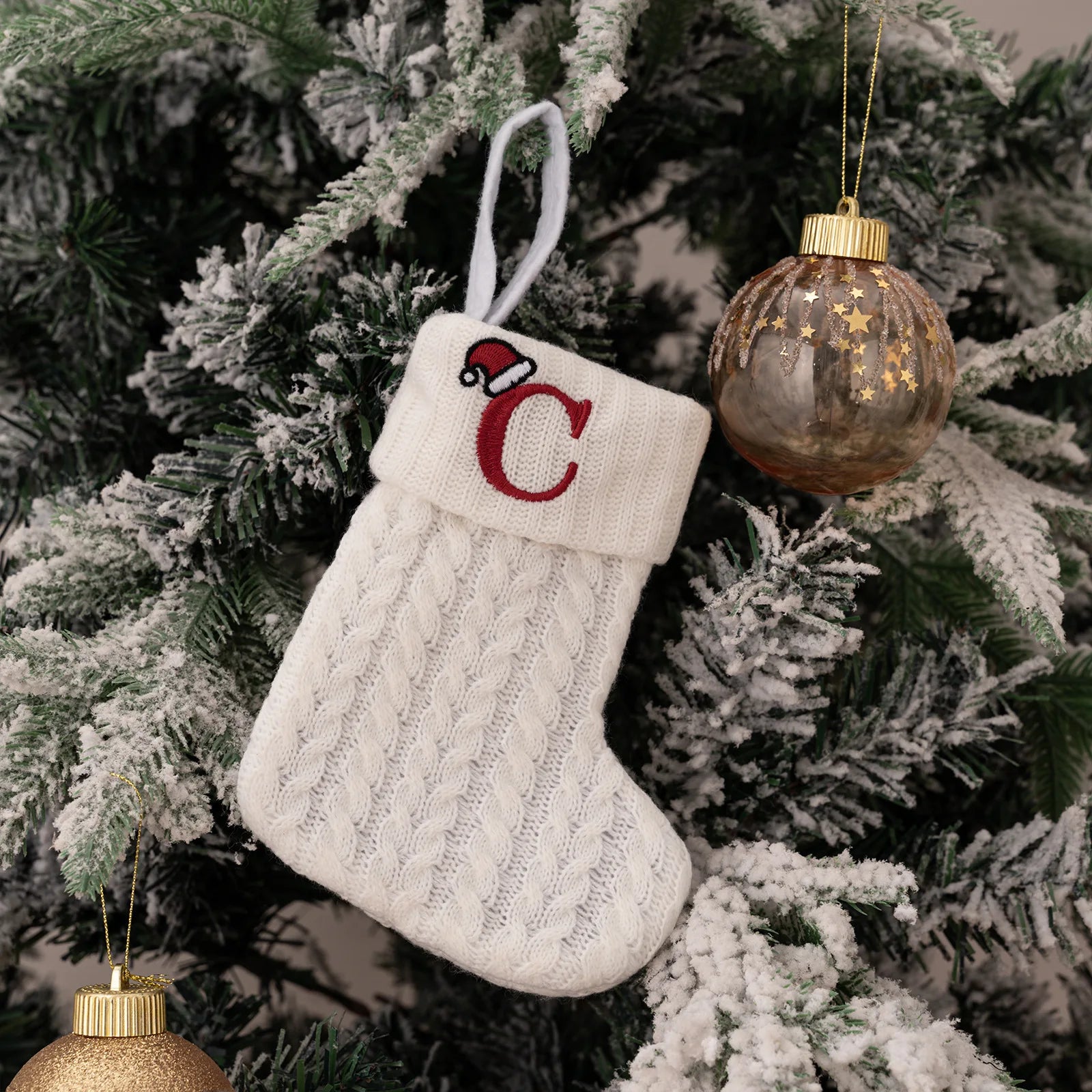 1PC A-Z Letter Hanging Christmas Stockings Knitted Socks  Christmas Tree Hanging for Family Party Decoration Beauty World Shop