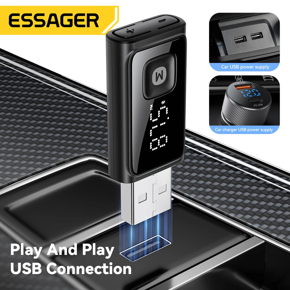 ESSAGER Bluetooth 5.4 Car Adapter Wireless FM Transmitter Audio Receiver&Handsfree Call Auto Stereo Mic Car Adapter Accessories Beauty World Shop