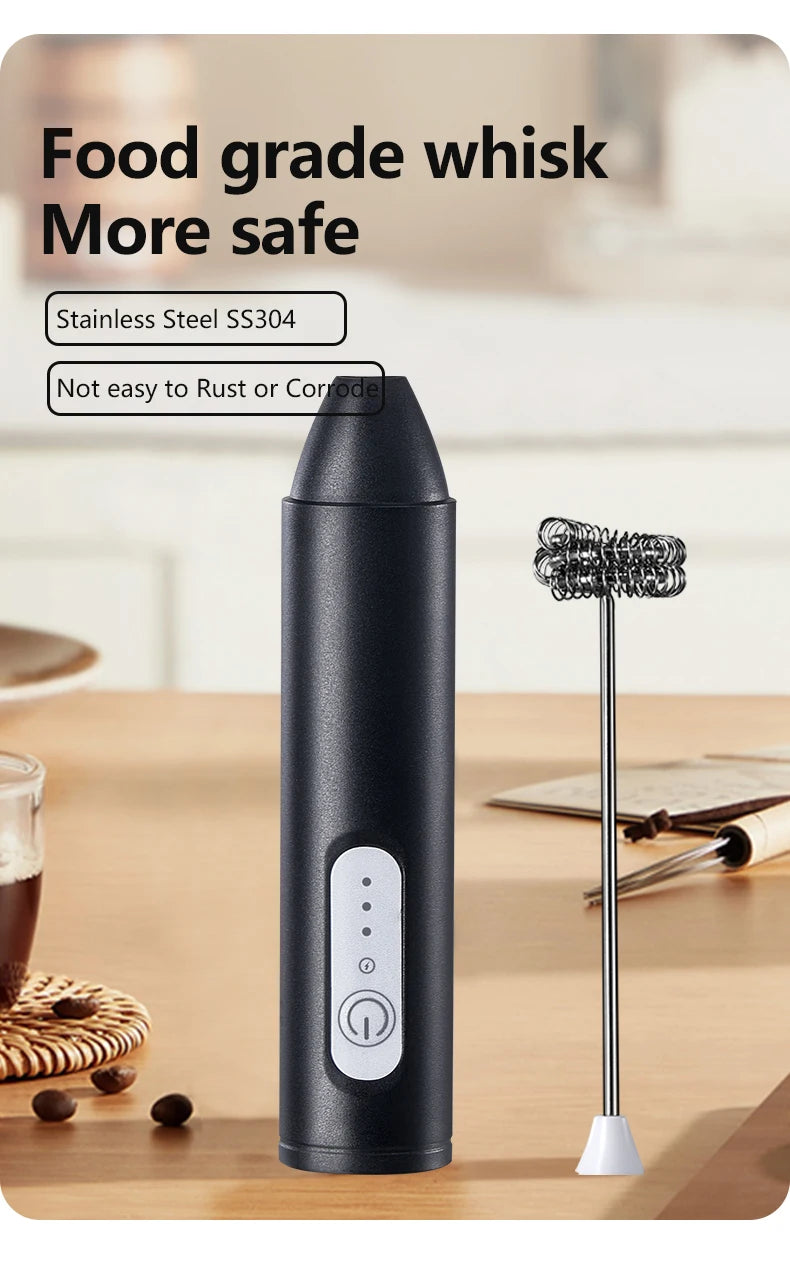 UPGRADED Electric Coffee Frother/MILK Whisk+Egg Beater MINI Food Blender USB Rechargeable Handheld Three Speeds Espresso Tools Beauty World Shop