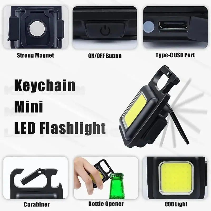 Mini LED Keychain Flashlight Aluminum Alloy USB Charging Portable COB Light for Camping Outdoor Work Fishing Beauty Fashion