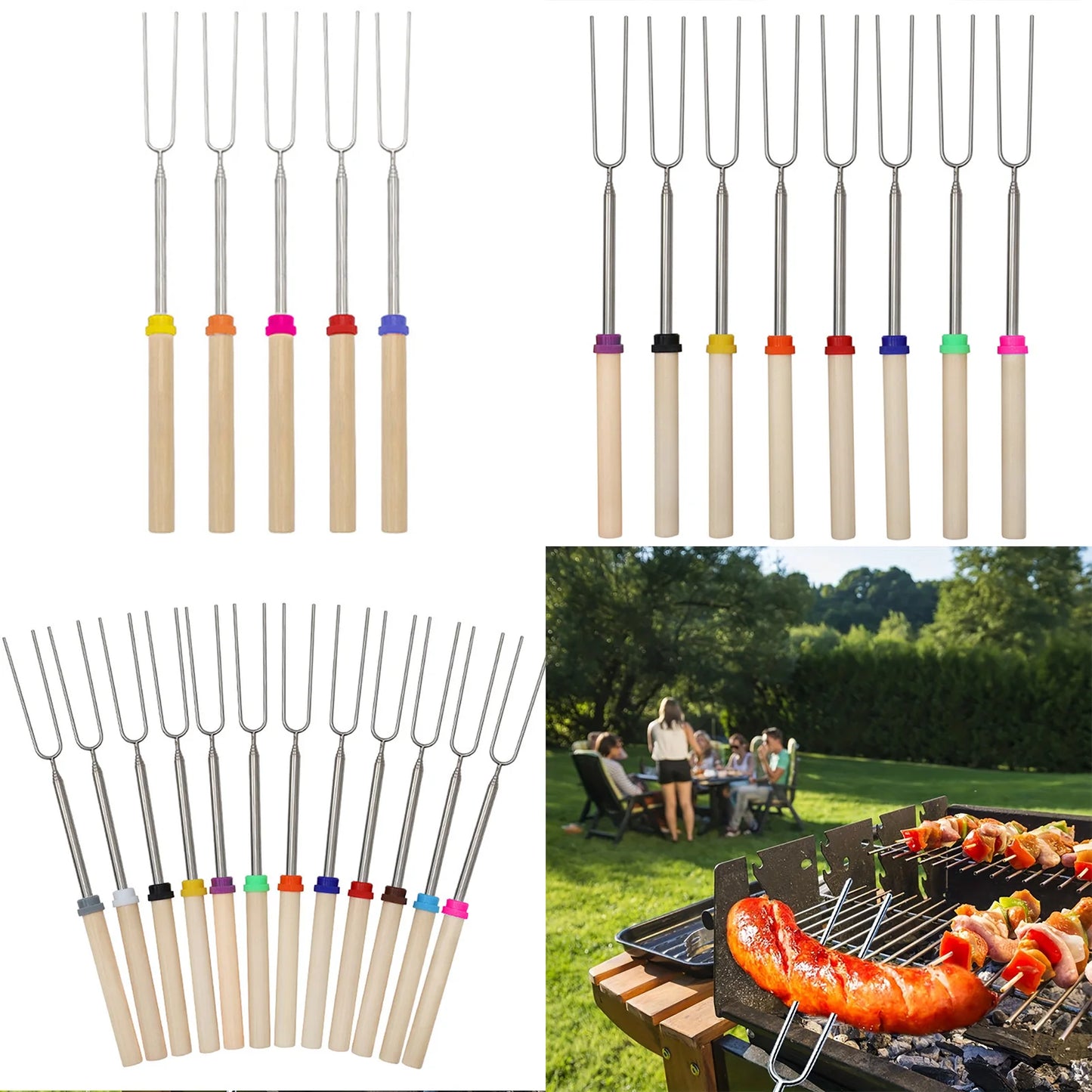 5/10/12pcs Adjustable Telescopic Barbecue Forks Metal Skewers Roasting Stick Suitable for Eating BBQ Dinner Dessert Beauty World Shop
