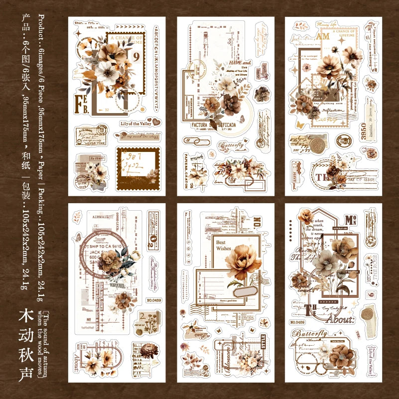 Journal GO 6pcs Flower Shadow Decorative Sticker Fresh Plant Flowers Collage Scrapbooking Label Diy Diary Journal Planner Label Beauty World Shop