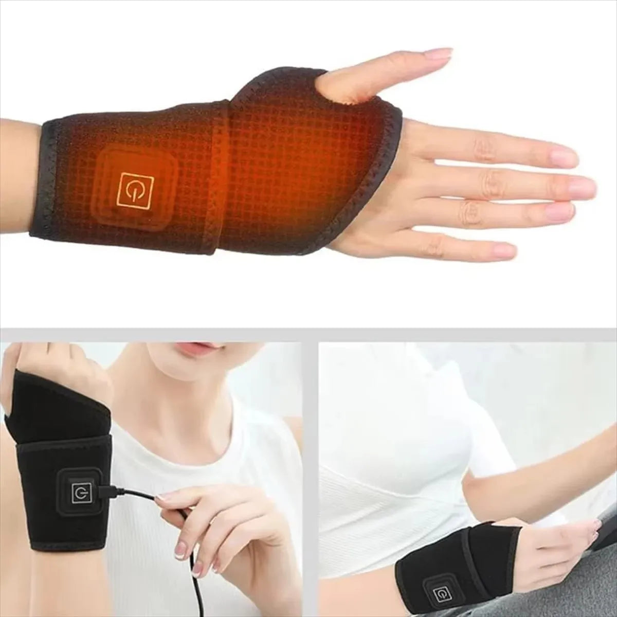 2026 Electrically heated wrist brace with adjustable and breathable black strap for sports and hand joint protection tools  USB Beauty World Shop