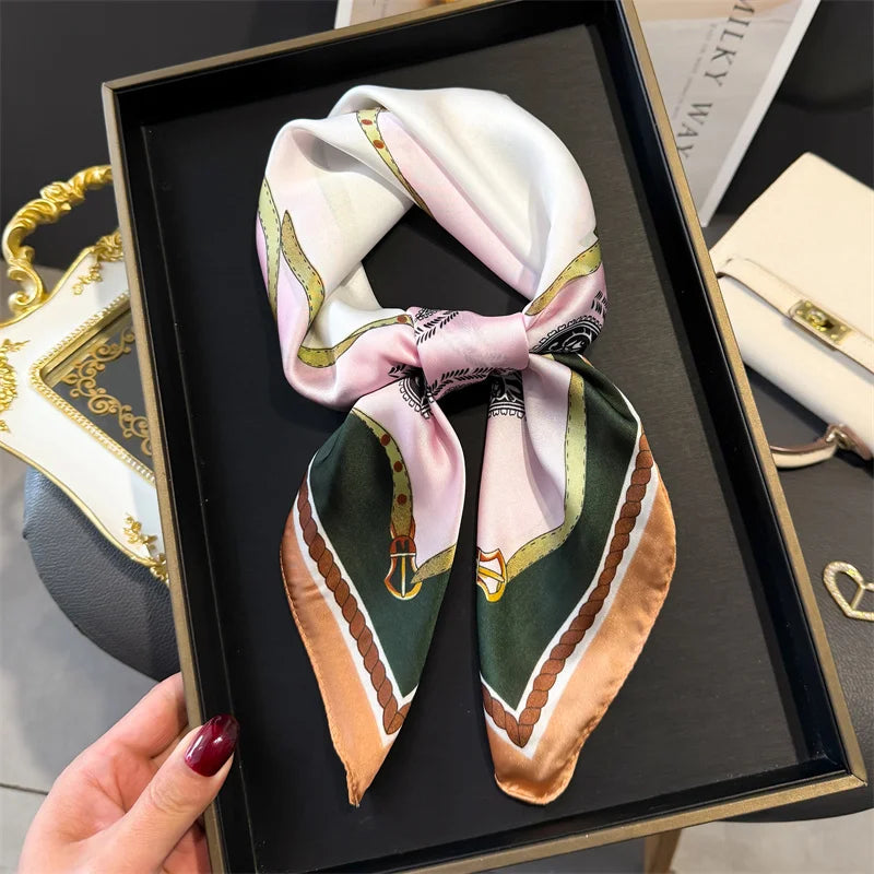 Luxury Print imitation Silk Square Scarf Women Spring Neck Tie Shawl Wraps Female Hair Hand Wrist Headkercheif Hijab Bandana Beauty World Shop